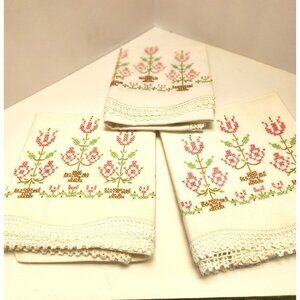 3 piece set  of embroidered pillowcases,with a matching table  runner , handmade